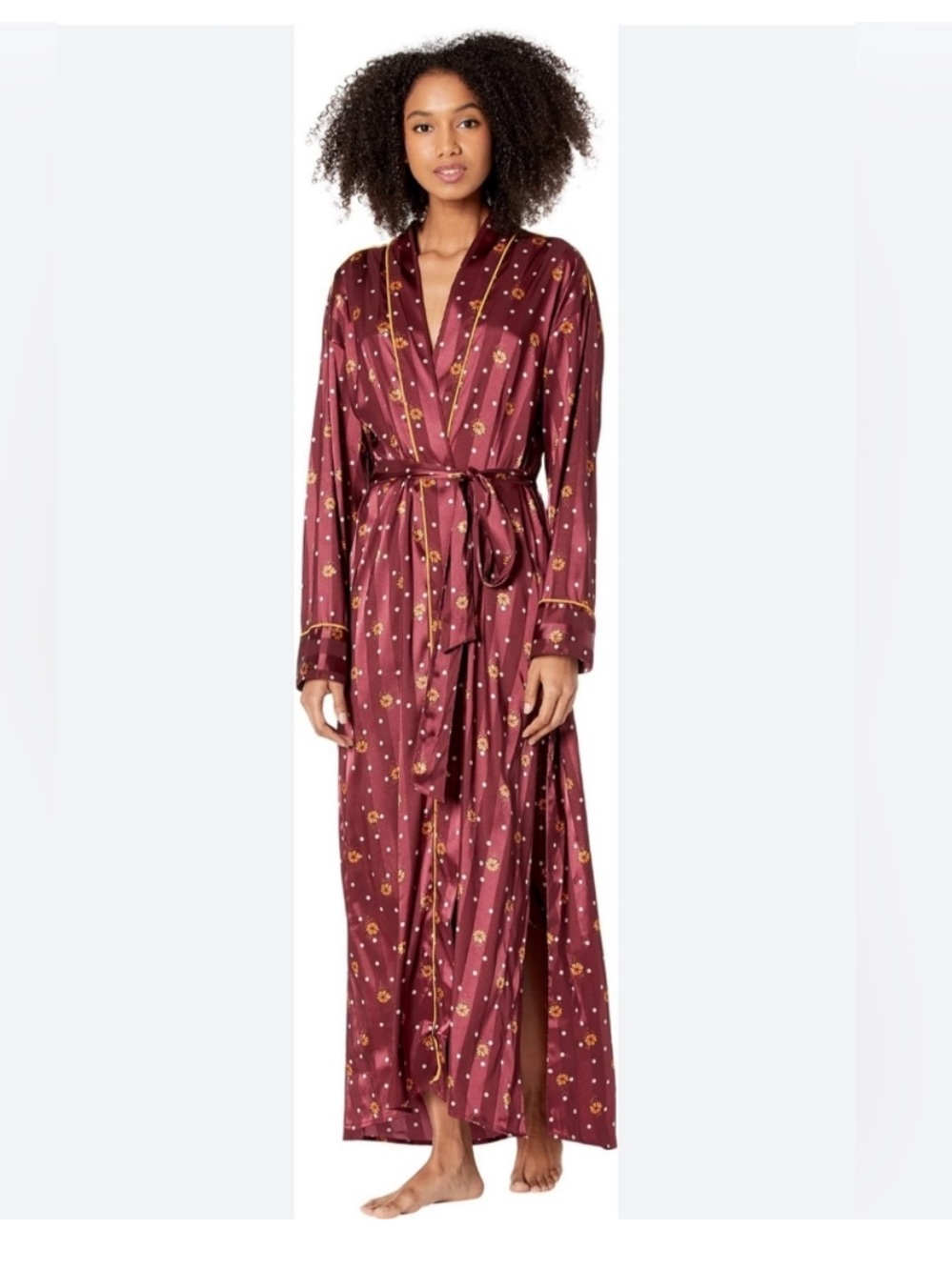 Free People Intimately “Pajama Party” Women's Long Satin Robe - Plum Print
